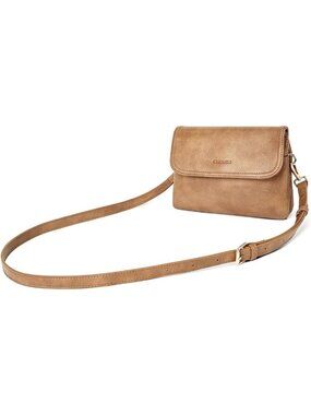 Women's Camel Brown Leather Small Crossbody Bag Mini Purse with Adjustable Strap